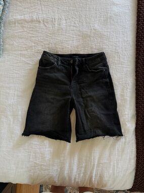 Black Women's Bermuda Jean Shorts - High-Rise Raw Hem